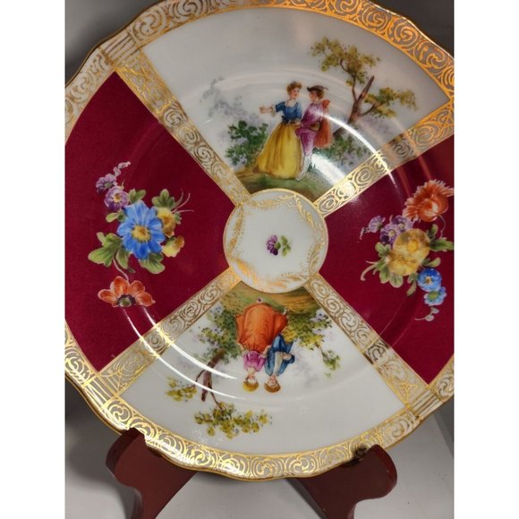 Dresden Richard Klemm Red Quatrefoil Plate Size 7-7/8” Burgundy Germany (A) - Picture 4 of 9